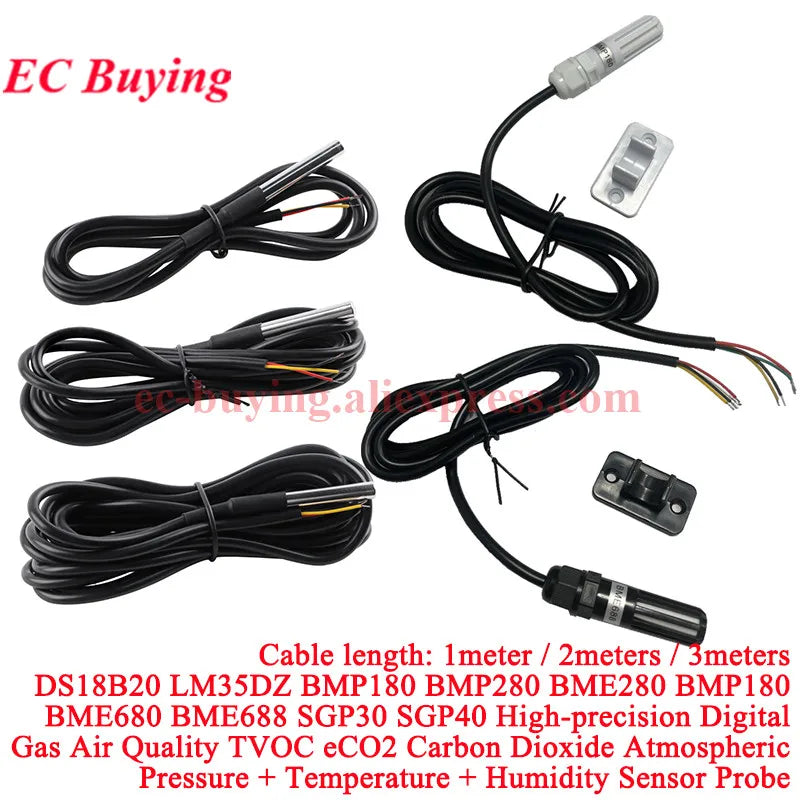 DS18B20 LM35DZ BMP180 BMP280 BME280 BMP180 BME680 BME688 SGP30 SGP40 Waterproof Thread Temperature Probe Sensor Stainless Steel