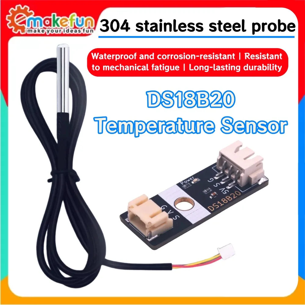 Stainless Steel Waterproof PH2.0 DS18B20 Digital Temperature Sensor Probe with 1m Cable for Arduino ESP32 Microbit Raspberry Pi