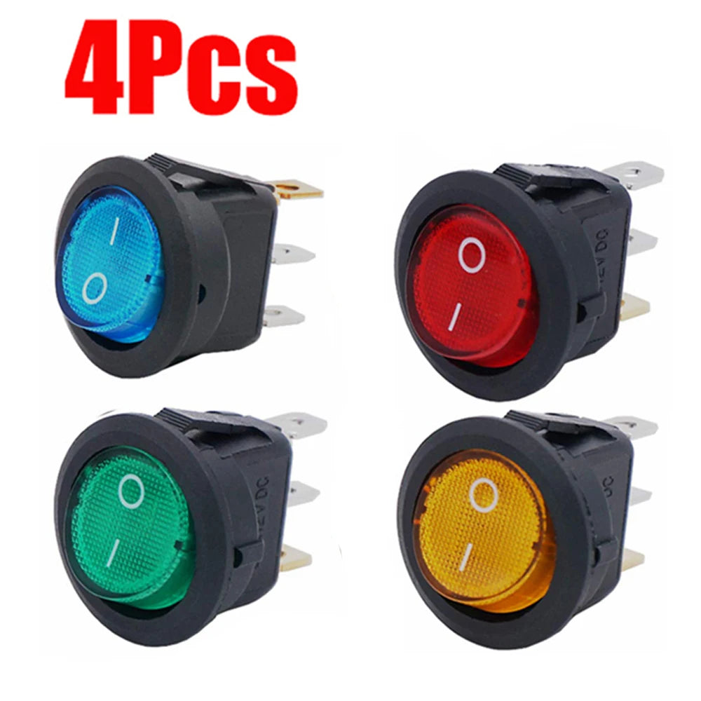 4/5/12pcs 3pin Round Switch LED 20A 12V DC With Color Switch Rocker Switch Can Be Used For Car Motorcycle Boat Bus RV