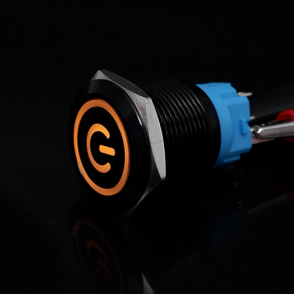 Black Latching Push Button Switch 16/19/22mm with Led Light Waterproof Illuminated  ON OFF Metal Momentary 5V 12V 220V Red Blue