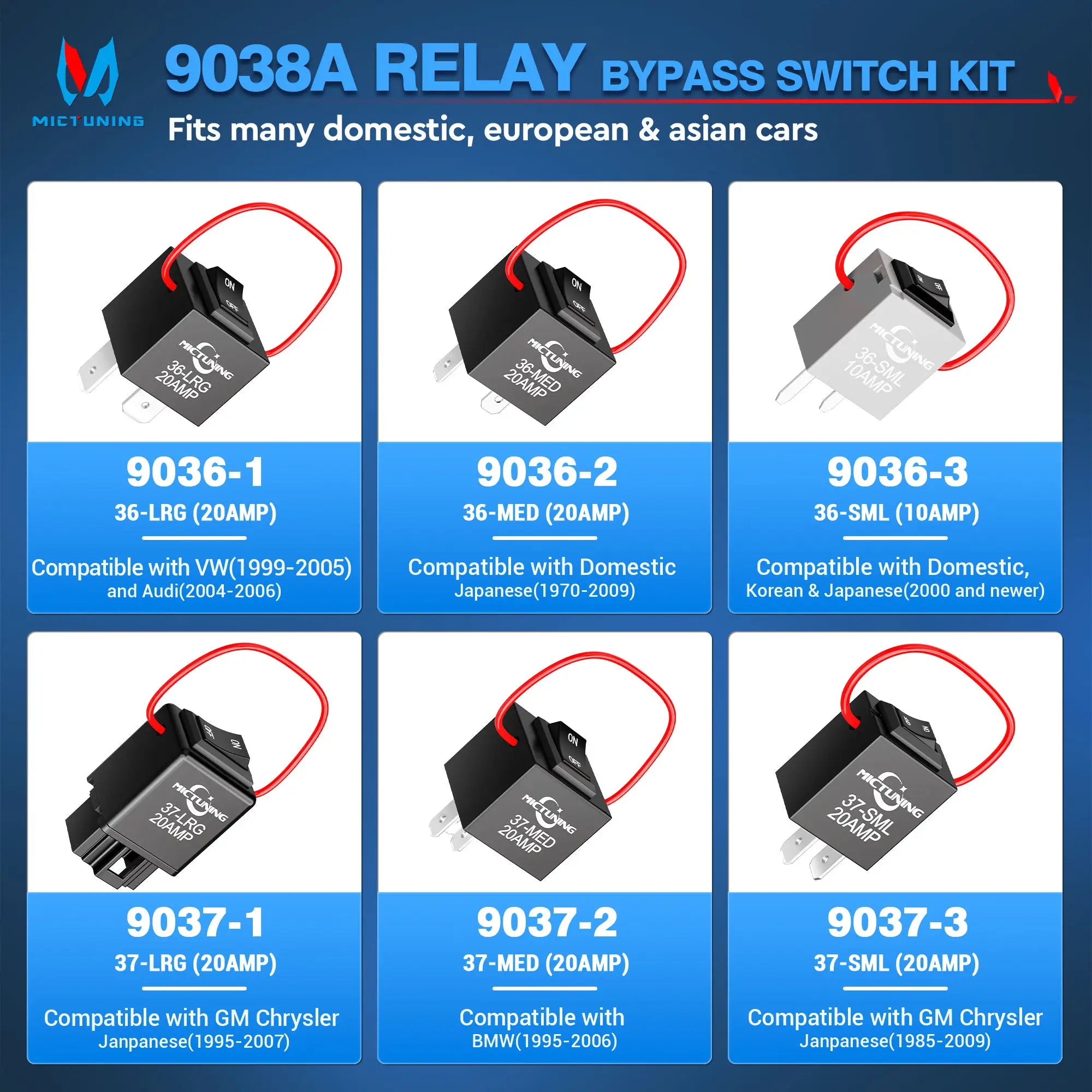 9038A Relay Bypass Switch Kit with Amp Loop, Relay Tester Diagnostic Scan Tool Fuel Pump Relay Bypass Master Switch Kit - 6 Pack