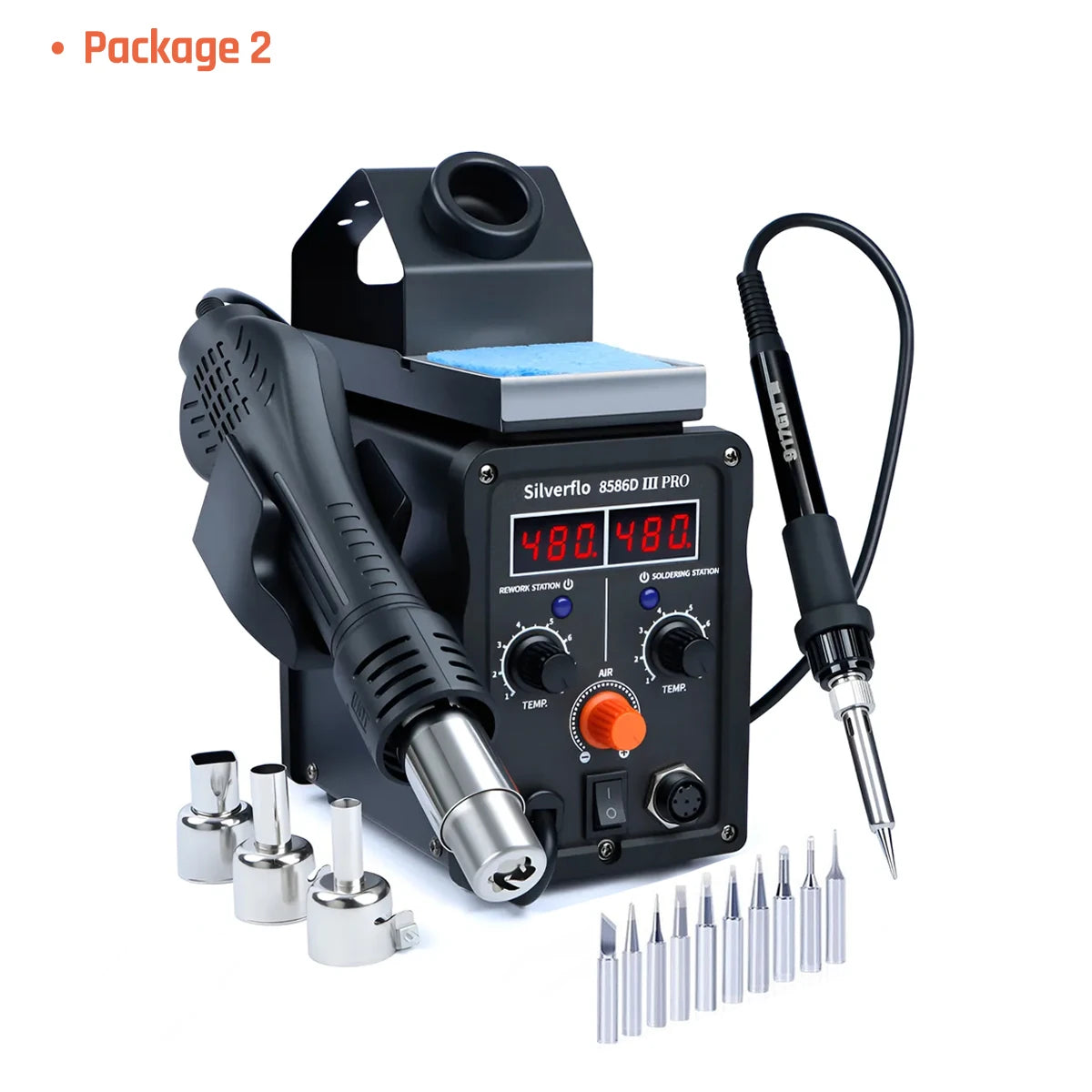 Silverflo 780W 8586D-III PRO Soldering Station 2 IN 1 Hot Air Rework Station Fsat Heating Soldering Iron with Sleep Mode