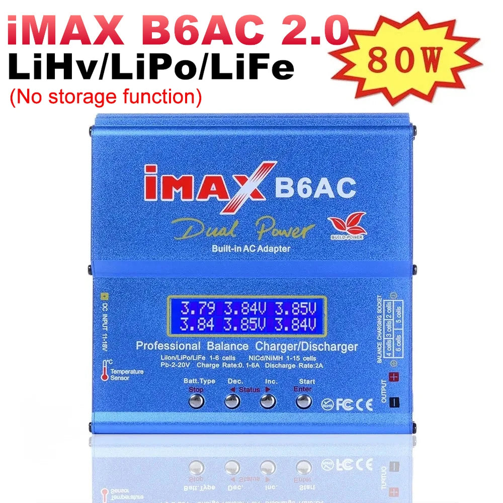 80W IMAX B6AC 2.0 RC Balance Charger for Lipo NiMH Li-ion LiFe NiCD LiHV Battery Charger for 2S 3S 4S 5S 6S Rechargeable Battery