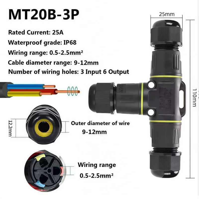 Heavy Duty Quick Connect Terminal Block T-type, IP68 Waterproof 2/3/4/5Pin for Secure & Fast Damp-Proof Wiring Connector