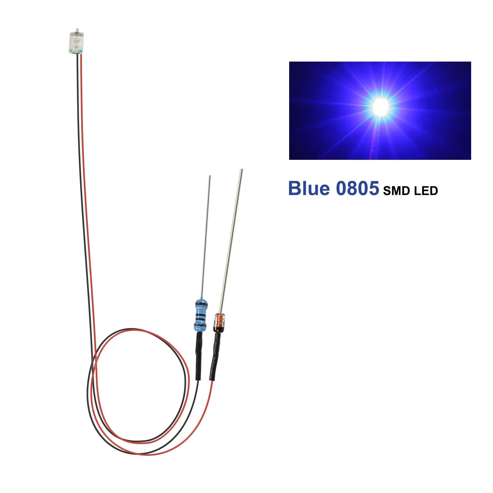 Evemodel 10pcs Pre-wired 0402 0603 0805 SMD LED Lights 50cm Wire with Resistor for 12V AC DC Bright Warm Red Blue Green Yellow