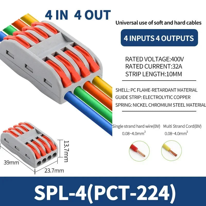 10pcs Compact 1/2/3/4/5 in Multiple Out Wire Connector - Speedy Splicing, 0.08-4.0mm  for Home Wiring Conductor Terminal