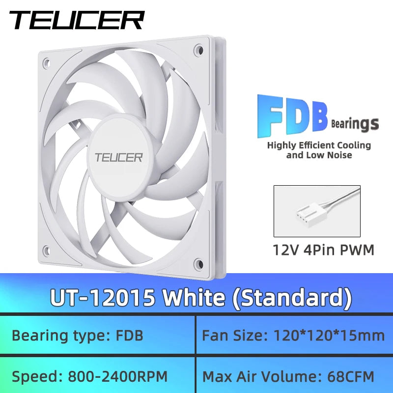 TEUCER UT-12015 120mm ARGB FDB Bearing Slim Cooling Fan High-Performance PC Case Fan for CPU Cooling and PC Builds