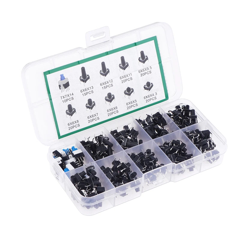 180 Pcs Tactile Push Button Switch Kit  - 6mm/7mm SMD & THT Momentary Tact Switch Assortment, Electronic Components DIY Repair
