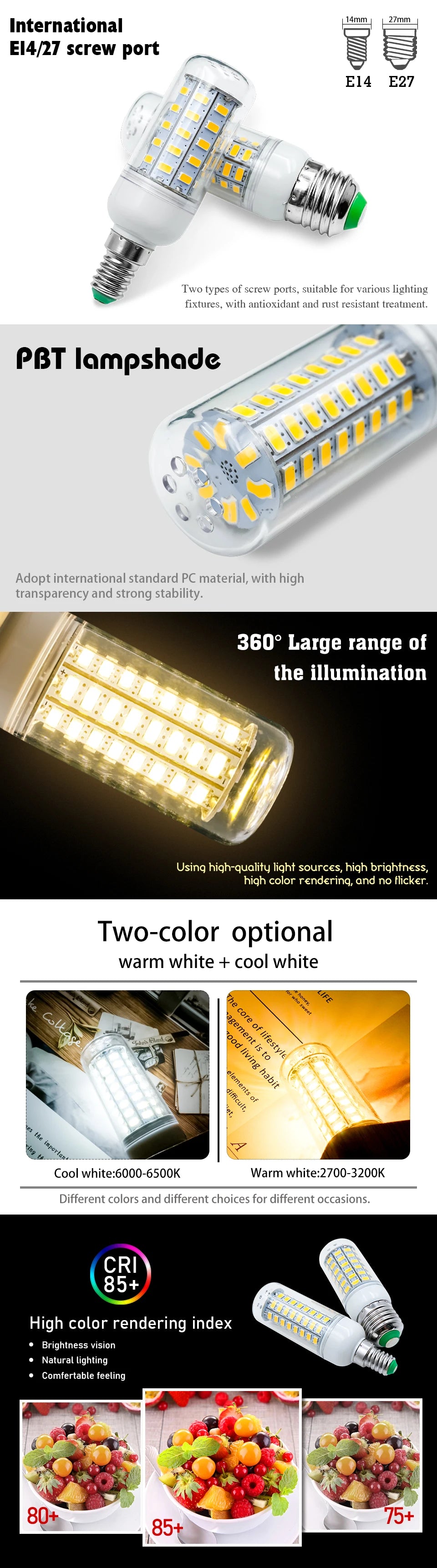 LED Bulb Lamp E27 E14 220V Corn Light Bulbs 24 36 48 56 69 72Leds 5730SMD Lampada Led Diode Lamps Energy Saving Lights for Home