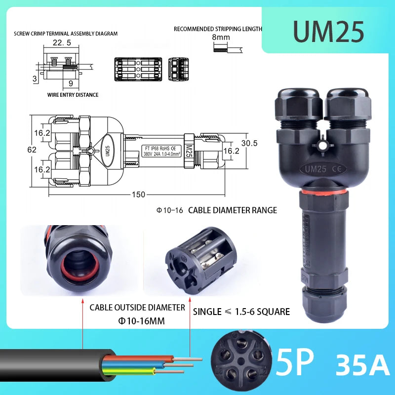 IP68 Waterproof Connector Outdoor LED Lighting Sealed Connector  Assembly Type Wire And Cable Quick Terminal Connector 2/3/4/5P