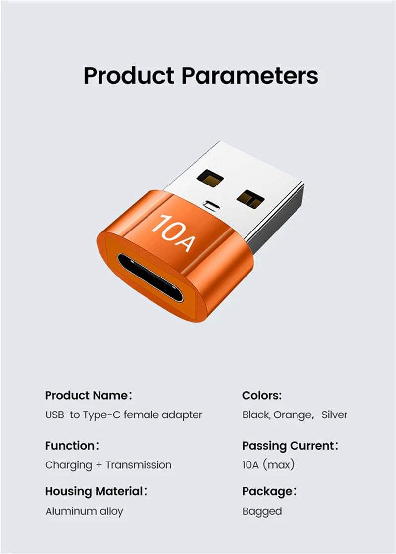 10A USB 3.0 To Type C Mini Fast Transfer USB Type C Female To USB PD Adapter Suitable for Mobile Computer Car Charger Converters