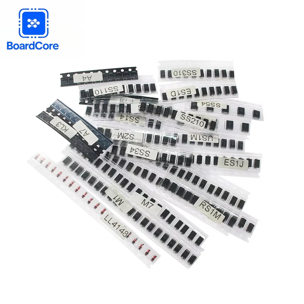 260PCS SMD Diode Assortment Kit Rectifier/Schottky/Switching Diodes M1/M4/M7/SS14/SS24/RS1M/US1M/SS34/SS54/BAT54C/BAT54S/LL4148