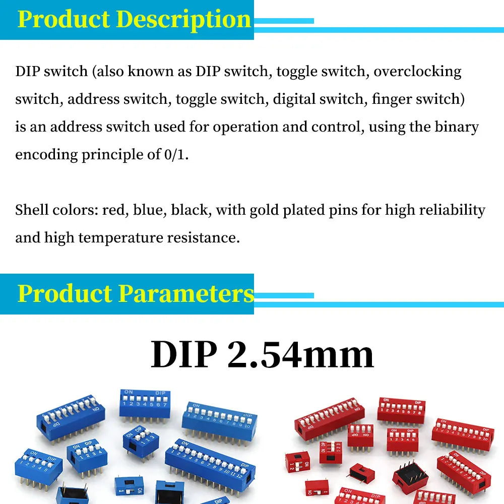 5pcs Slide Type Switch Module 1 2 3 4 5 7 8 10PIN /1.27/2.54mm Position Way SMD/DIP Pitch Toggle Switch Snap Switch Dial Switch