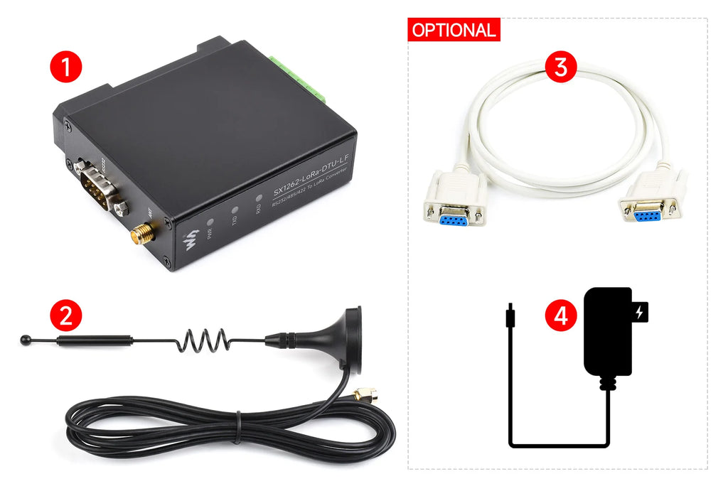 Waveshare Rail-mount SX1262 LoRa Data Transfer unit, RS232/RS485/RS422 To LoRa, Suitable For Sub-GHz Band Data Acquisition