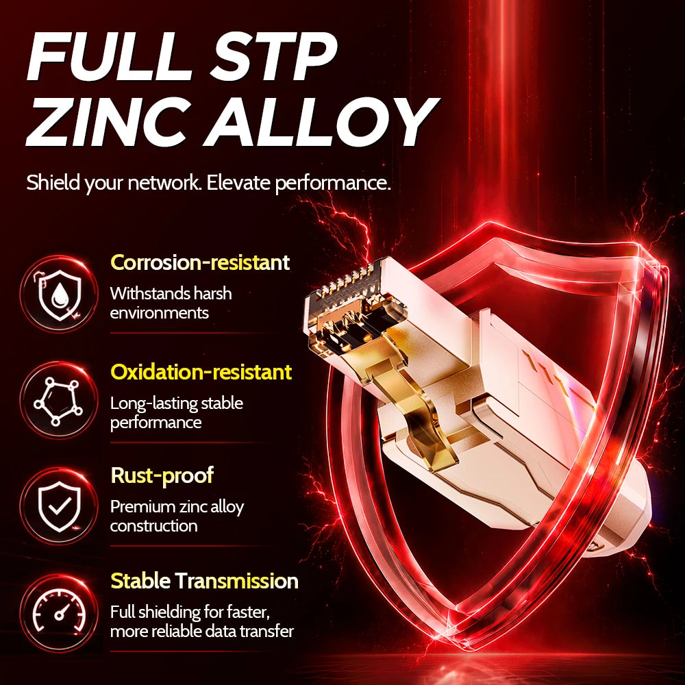 AMPCOM Crimp Free RJ45 Connector Zn-Alloy STP 40G 2000Mhz CAT8 CAT7 CAT6A CAT6 Feild Termination Plug for 22-26AWG 2Pcs