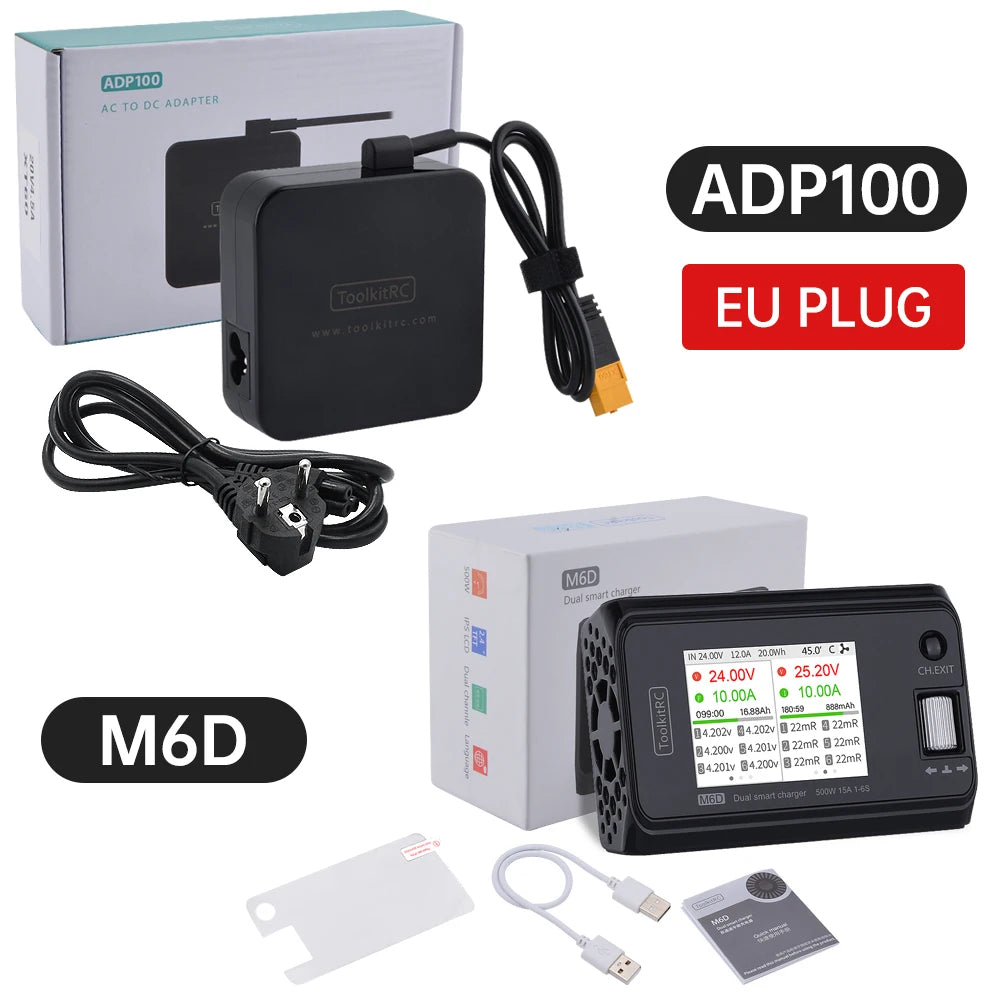 ToolkitRC M6D 500W Smart Charger 15A DC Dual Channel MINI Discharger with Power Supply For 1-6S Lipo Battery FPV Model Vs M8