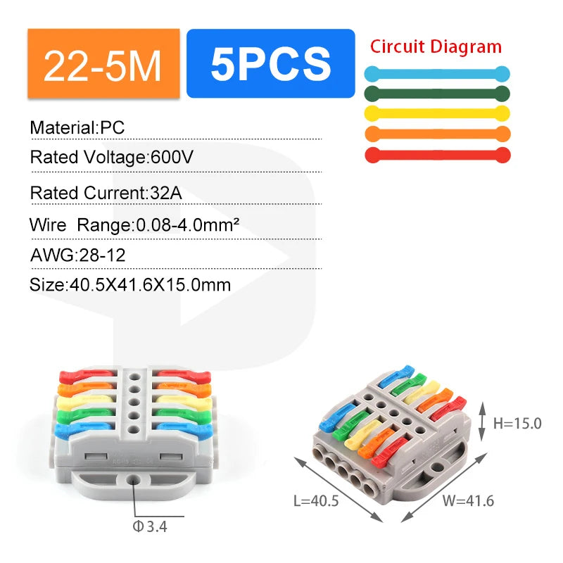 Quick Butt Lever Crimp Terminals Wire Connectors 2-12 Way With Fixing Holes Push-In Universal Compact Electrical Terminal Block