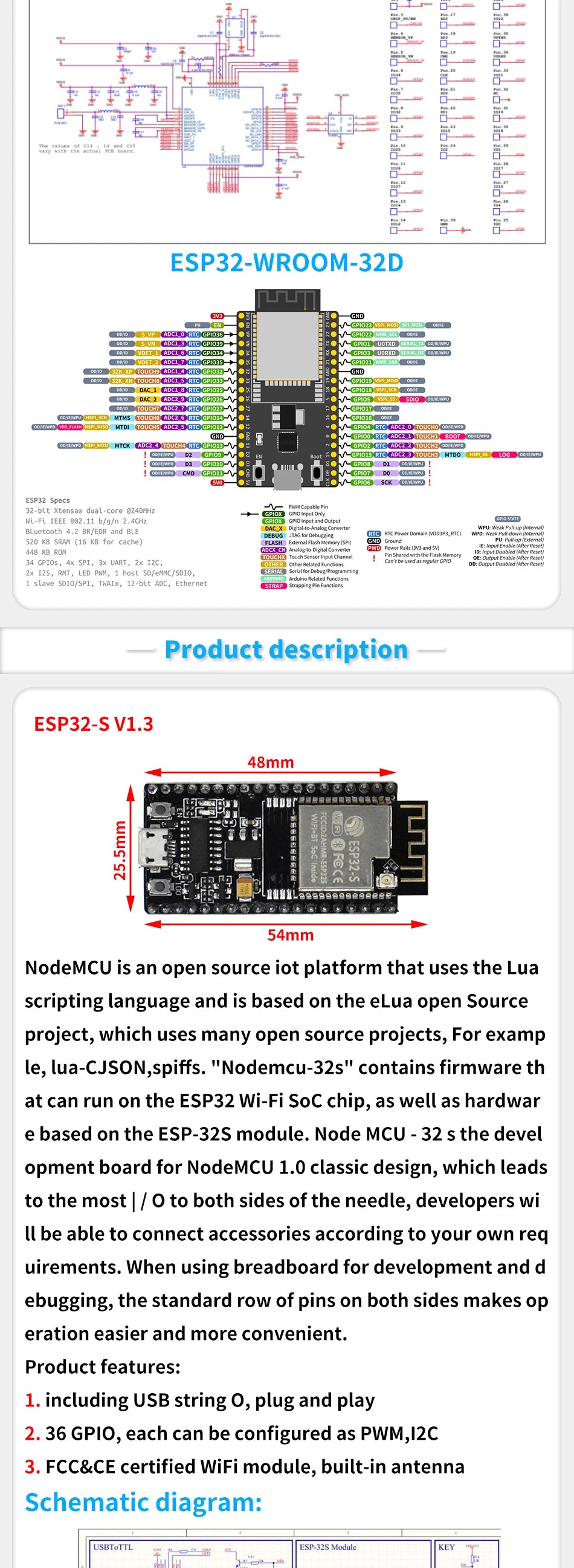 ESP32 Development Board WiFi and Bluetooth Ultra-Low Power Consumption Dual Core ESP-32 ESP-32S ESP 32 Similar ESP8266