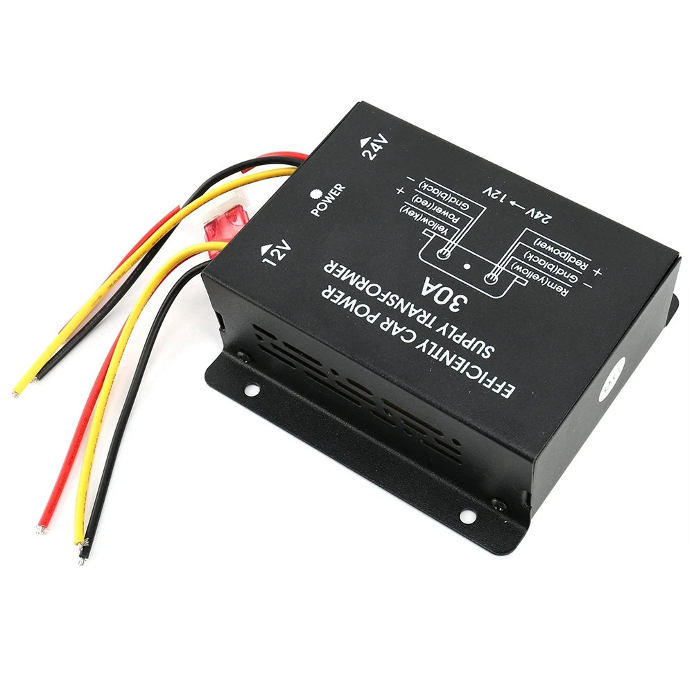 24V to 12V DC Converter 30A Car Power with Overload Protection High Efficiency for Truck Bus RV Step Down Inverter Power Supply