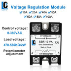 LCTC SSR Solid State Relay Voltage Regulator Adjustable 10A 25A 40A 50A 60A 80A 100A VA Single Phase 0-380VAC Potentiometer