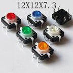 10PCS 12X12X7.3mm With Light Led 3V 6Pin DIP Momentary Push Button Not Fixed Tact Switch Illumination Button PCB Mounting