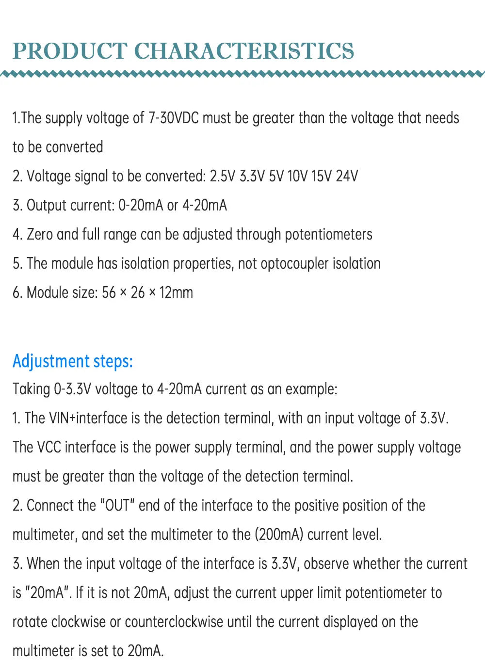 WAVGAT Linear Conversion Voltage to Current Transmitter Signal Module 0-5V to 4-20mA