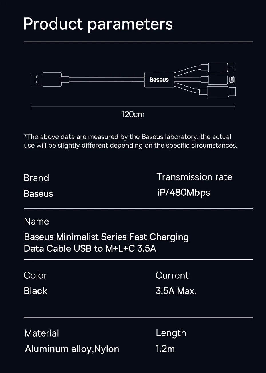 Baseus 3 in 1 USB Cable Type C Cable For Samsung Xiaomi Mi 9 Huawei Cable For iPhone 13 12 11 Phone Charger Micro USB Data Cable