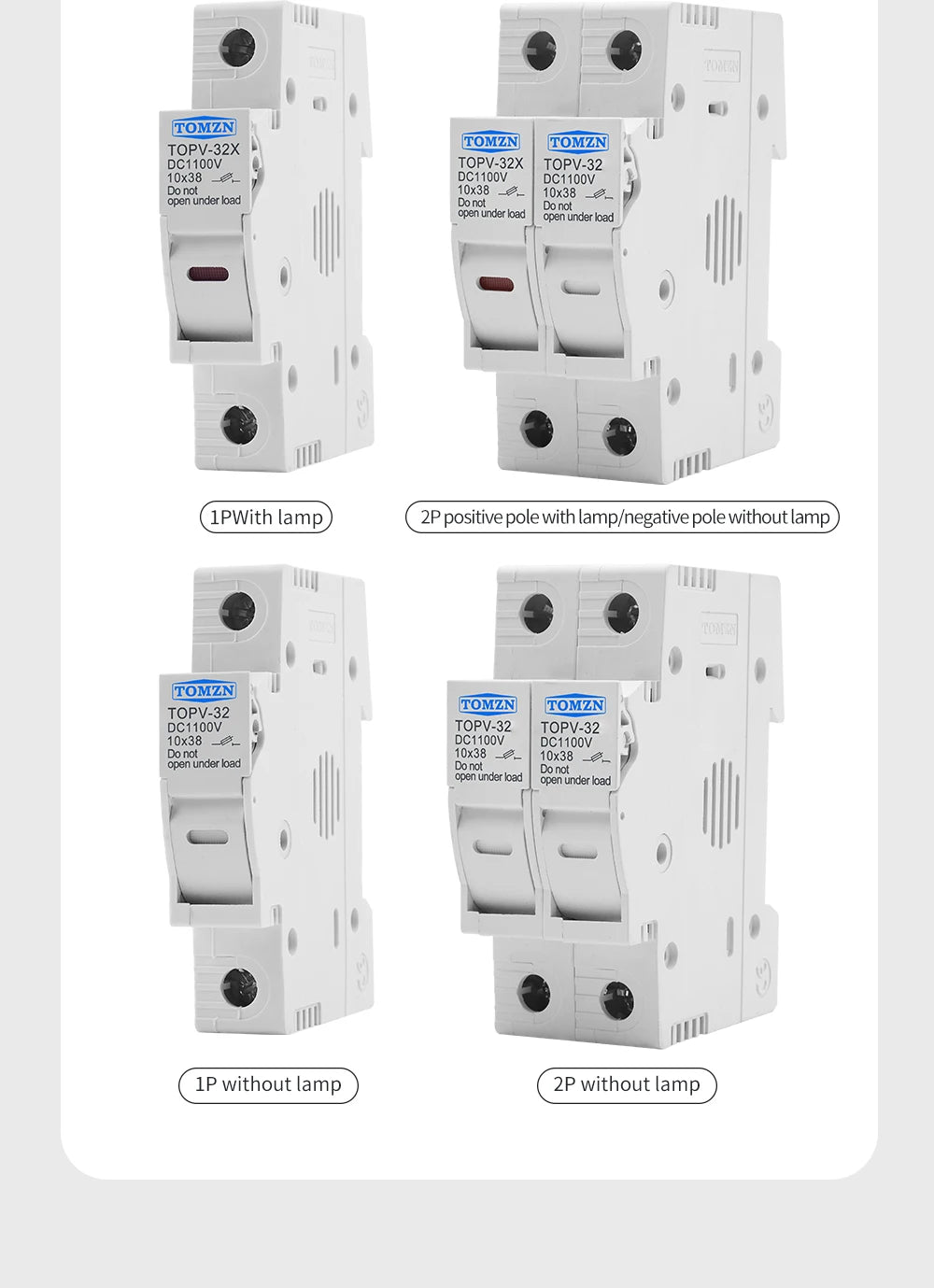 TOMZN 1P 2P DC Fuse Holder 10*38mm High Voltage Solar PV 1100V TOPV-30 Base Photovoltaic System Protection Protector GPV