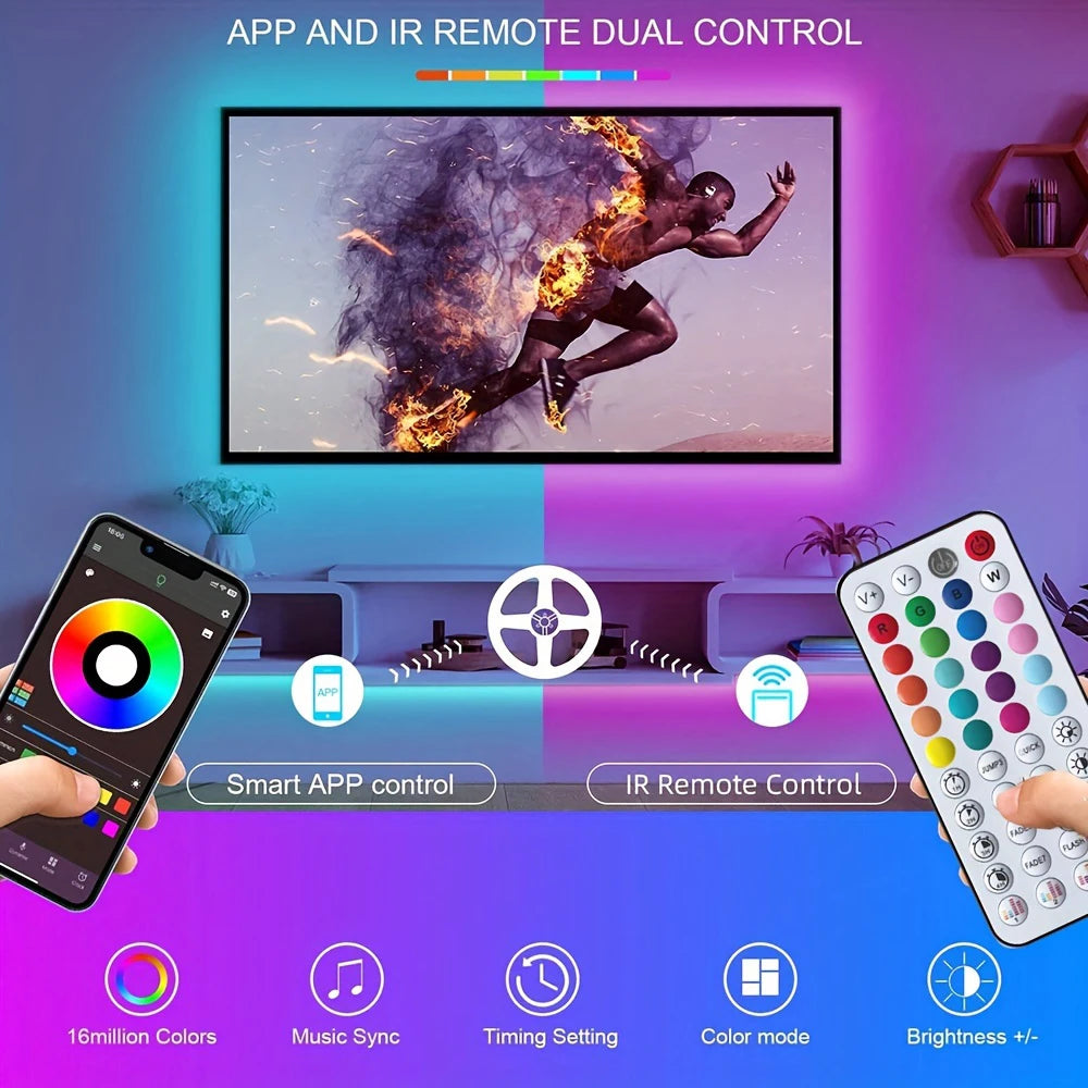 RGB Led Strip Lights for Room 5m 10m 20m 30m Music Sync Led Lights with Remote and APP Control for Room Bedroom Party Docor TV Backlight