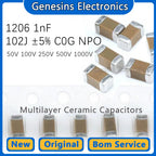 10 pcs 1206 1NF 102J 50V 100V 250V 500V 1000V 5% C0G NPO 3216 SMD ceramic capacitors