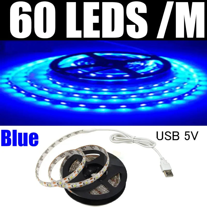 5M USB LED Strip Light 5V 3528 1 Meter 5 Meter White Warm White Pink Green Blue Red SMD RibbonKitchen Light Under Cabinet Lamp