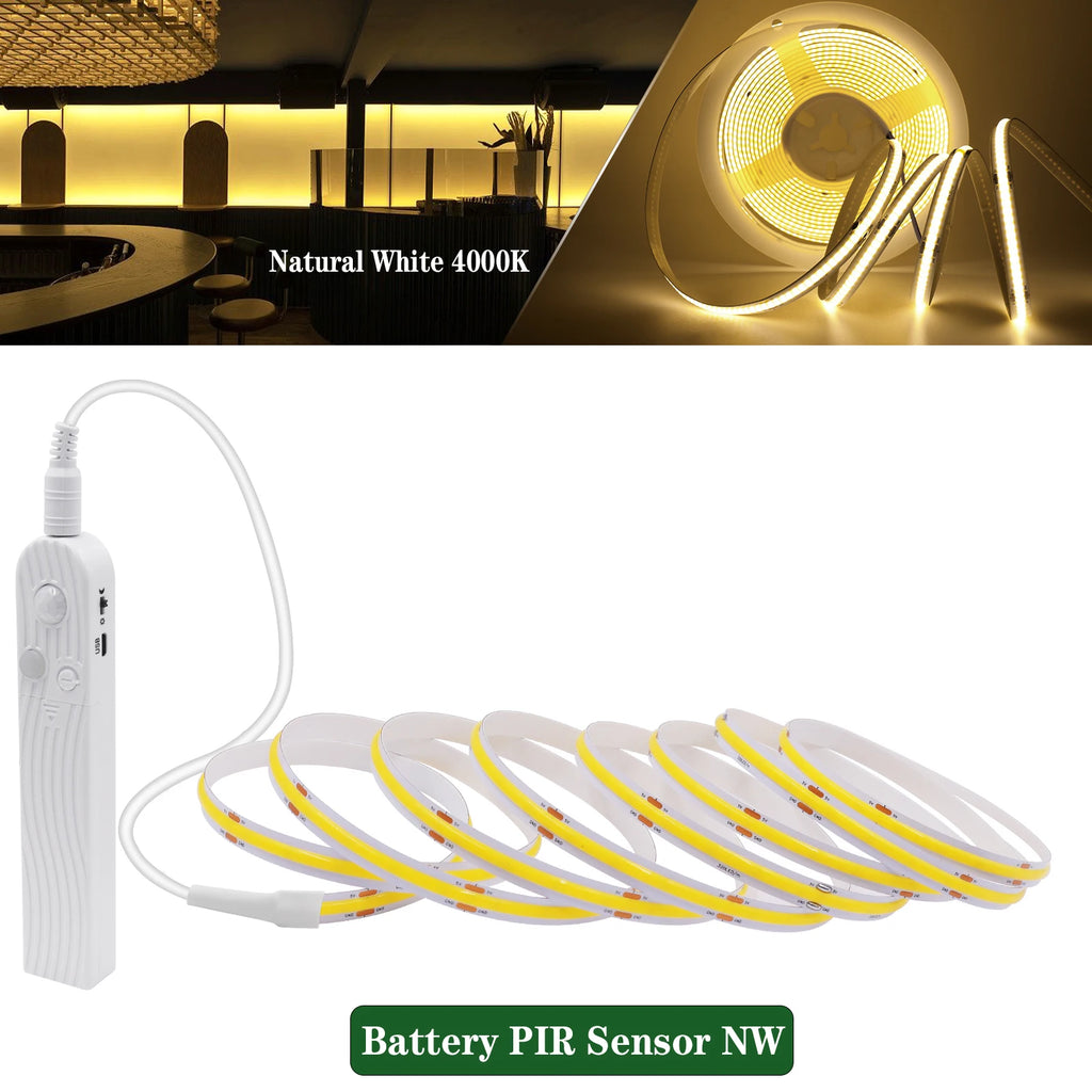 3MM 5MM 8MM COB LED Light Strip 5V 320LEDs PIR Motion Sensor Flexible Night Light USB/AAA Battery Powered Tape 3000K 4000K 6000K