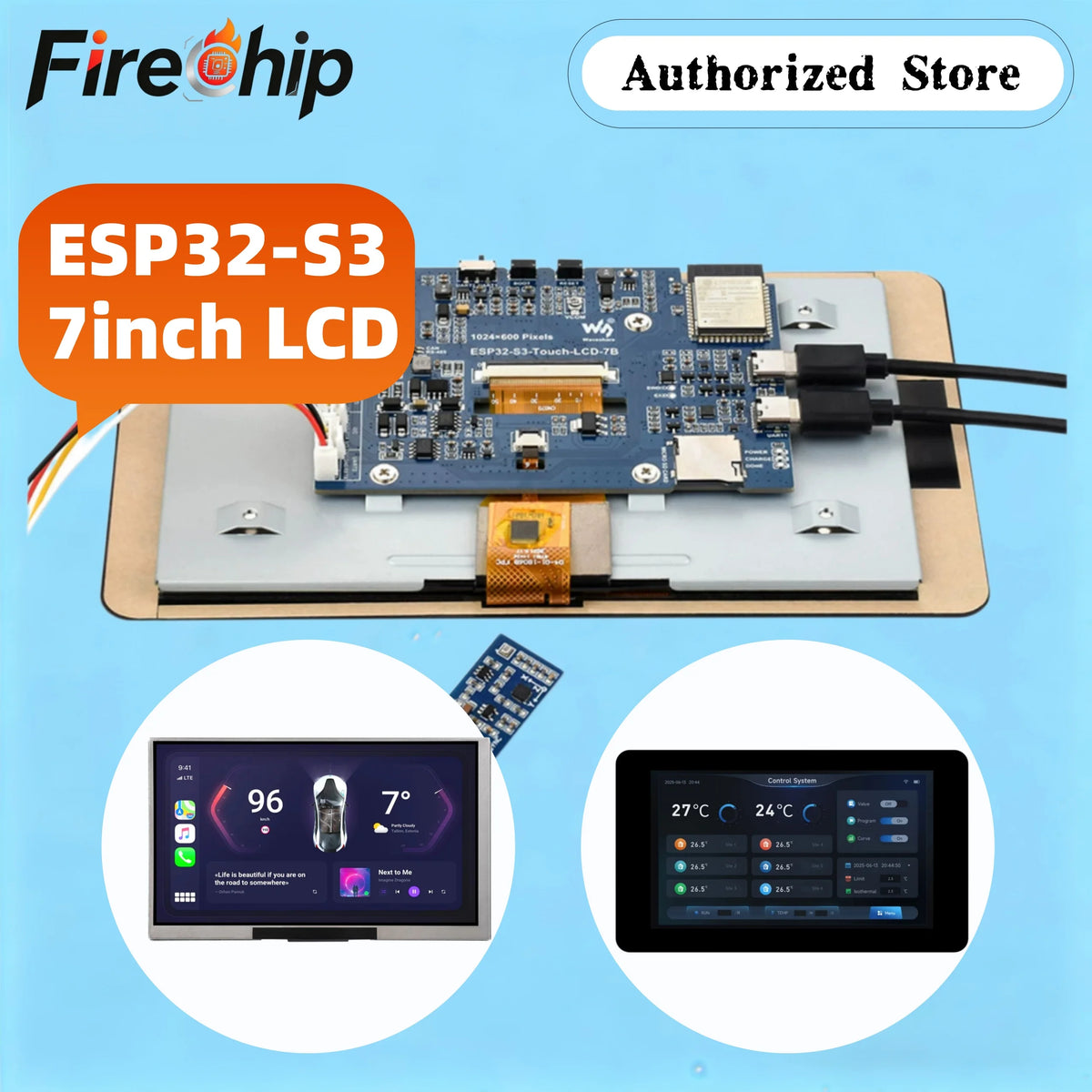 Waveshare ESP32-S3 7inch Display Development Board Type B,ESP32 with Display,1024×600,Optional for Touch,Supports WiFi&Bluetooth