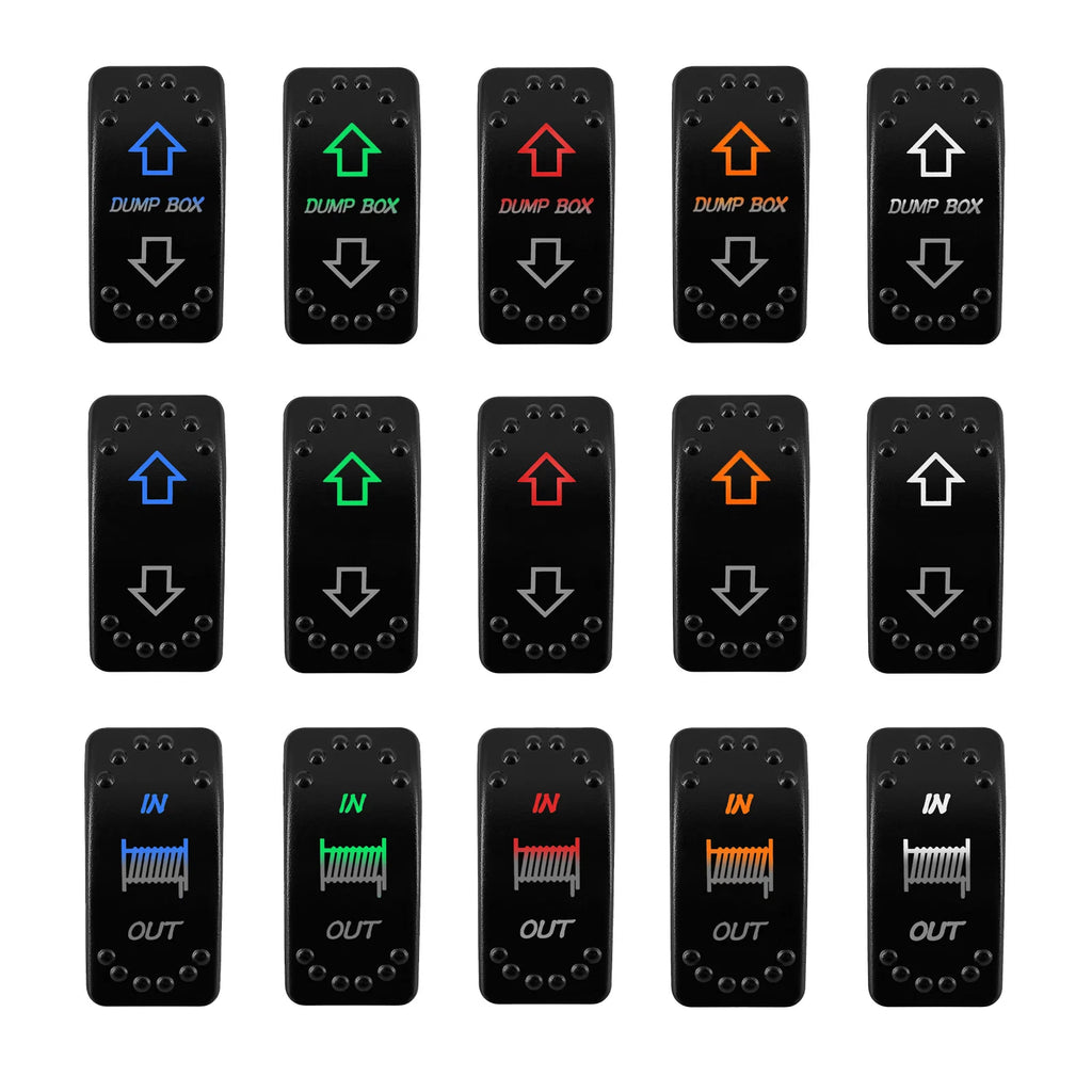 12V/24V Waterproof DPDT Momentary Rocker Switch ON-OFF-ON Arrows Winch In/Out Up/Down Toggle for Jeep, Dump Trailer, Truck, Boat