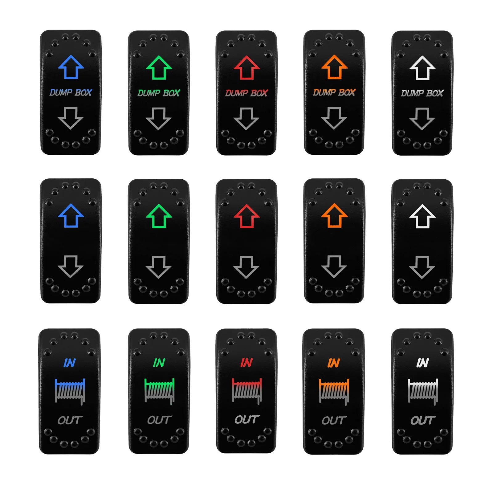 12V/24V Waterproof DPDT Momentary Rocker Switch ON-OFF-ON Arrows Winch In/Out Up/Down Toggle for Jeep, Dump Trailer, Truck, Boat