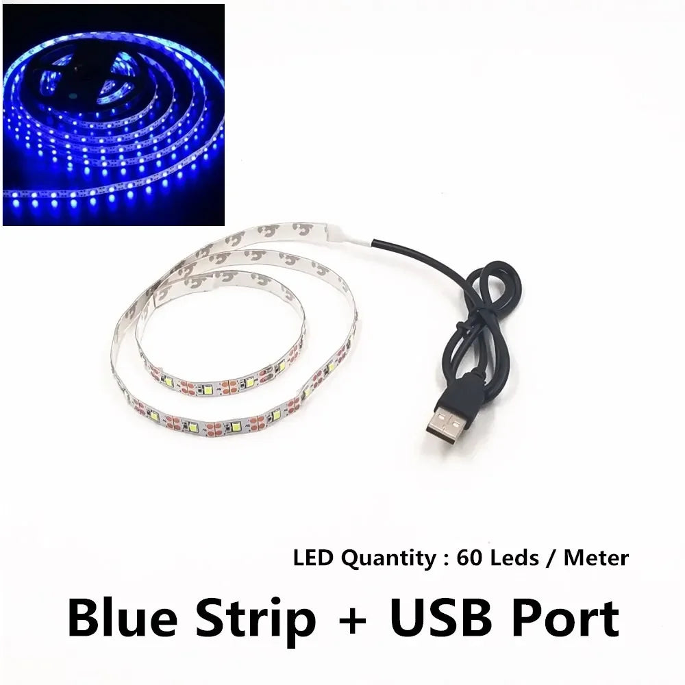 USB LED Strips SMD3528 Light 5V Adapter String Christmas Desk Decor Lamp Tape For TV Background Lighting 5V 50CM 1M 2M 3M 4M 5M