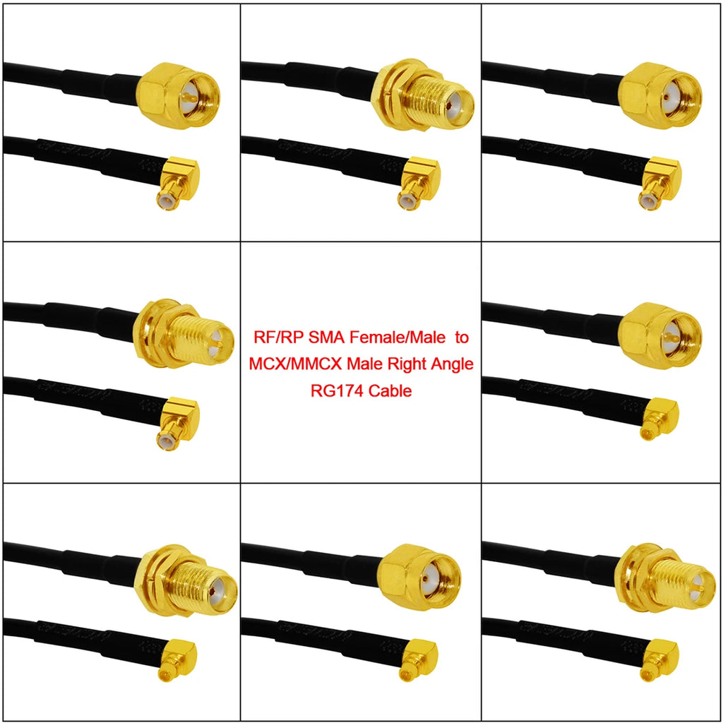 New SMA Male Female Jack  Nut  /RP SMA Switch MCX/MMCX  Male Plug Right Angle Pigtail Cable RG174 Wireless Modem Extension