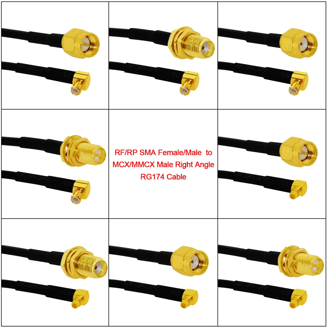 New SMA Male Female Jack  Nut  /RP SMA Switch MCX/MMCX  Male Plug Right Angle Pigtail Cable RG174 Wireless Modem Extension