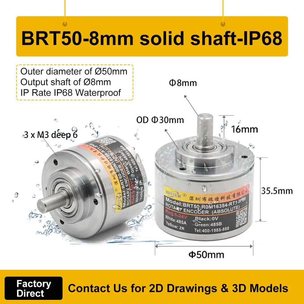 Briterencoder Single-turn Absolute Rotary Encoder SSI/RS485/Analog Output Waterproof, Power-Off Memory for Angle  & Speed