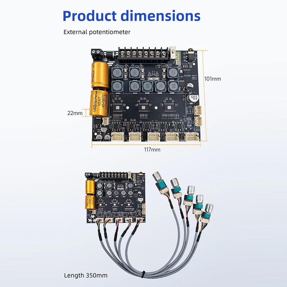 DC12‑24V ZK‑TB22 Audio Amplifier Module 75W+75W+145W+145W 2.2 Channel Bluetooth AUX USB PC Input Treble Bass Adjust