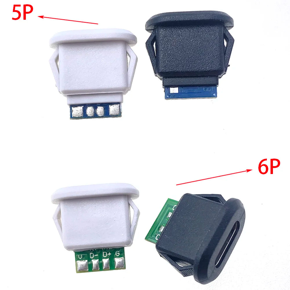 2-10pcs Buckle Female USB Type-C Waterproof Connector 5pin 6pin 5A High Current Fast Charging Socket USB-C Charging Plug