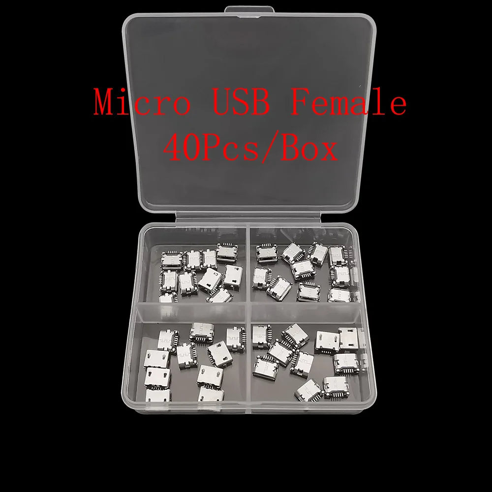 40Pcs/box Micro USB Female 5 Pin Connector Charging Port Dock SMD PCB Soldering DIY Repair Micro USB Jack Socket Adapter