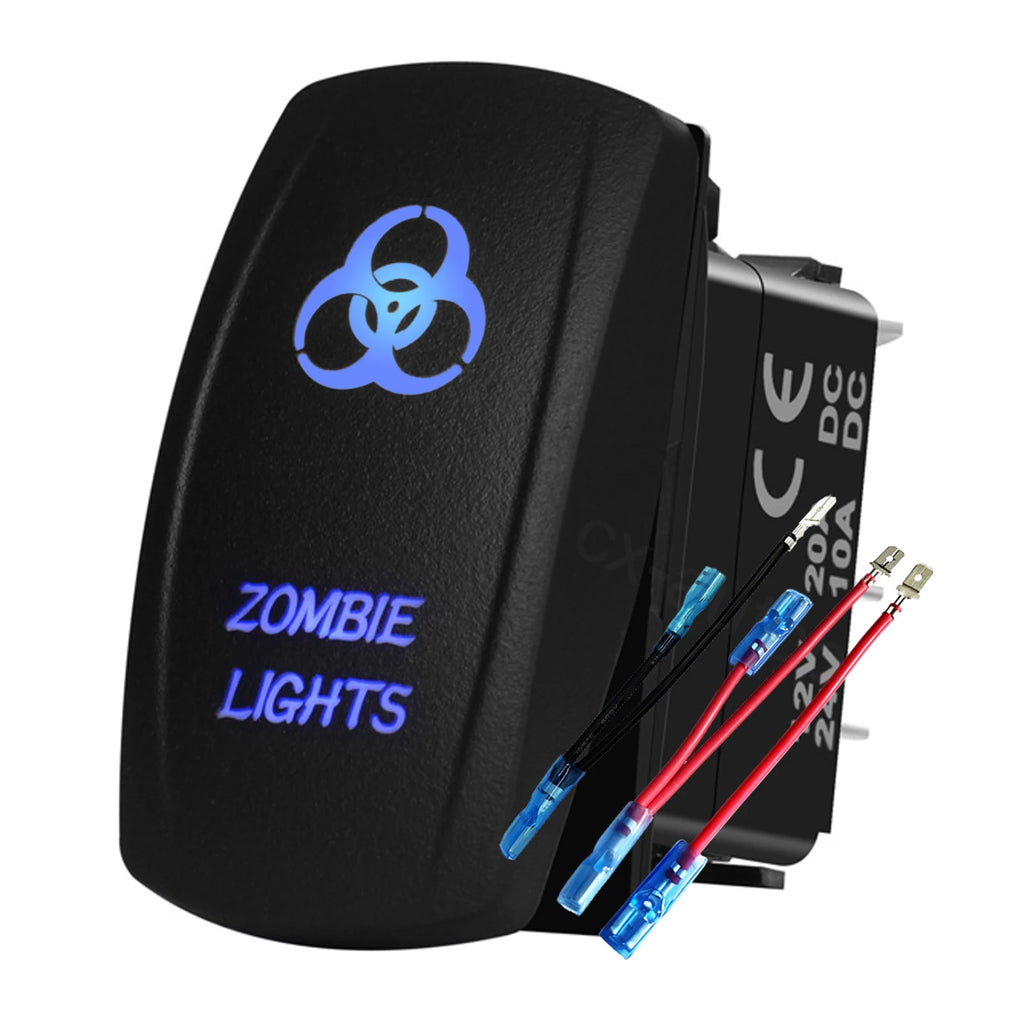 12V 24V Boat Trim Tabs Switch (ON)-OFF-(ON) Momentary Rocker Switch Waterproof Blue Light ON-OFF Toggle Switch With Harness