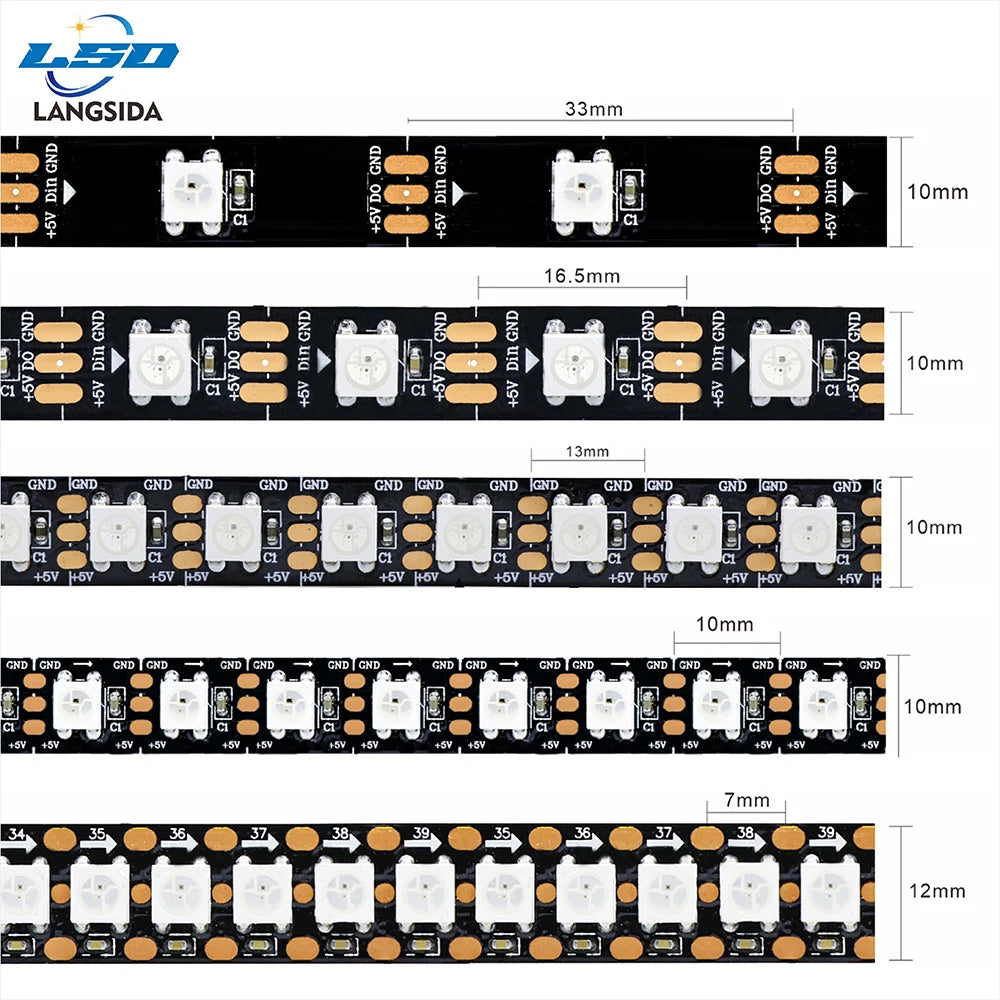 5050 RGB LED Strip Addressable DC 5V 3pin WS2812B IC 30 LEDs/M 60LEDs/M IP30 IP65 Lamp Waterproof Light Tape Chip LED 5M Digital