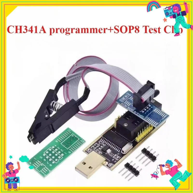 1PCS  CH341A CH341B 24 25 Series EEPROM Flash BIOS USB Programmer Module SOIC8 SOP8 Test Clip For EEPROM 93CXX / 25CXX / 24CXX