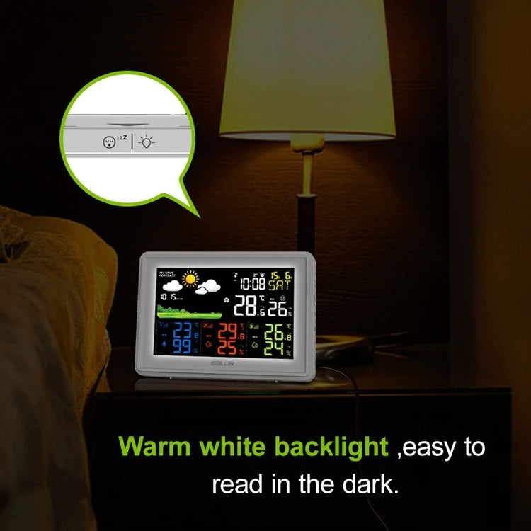 BALDR Wireless Color Weather Station Digital LCD Hygrometer Thermometer Barometer DCF Alarm Clock Calendar 3 Forecast Sensor