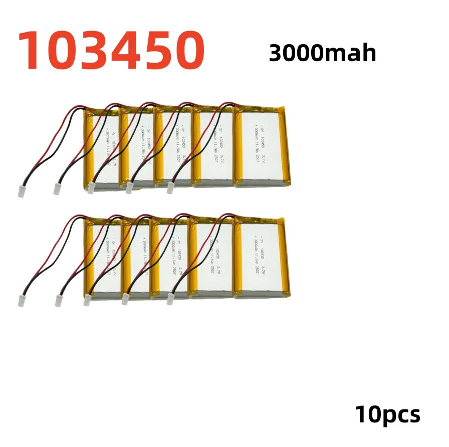 2.0-4.0AH 103450 Polymer Lithium Rechargeable Battery JST PH 2.0mm 2pin Plug for Camera GPS Navigator MP5 Bluetooth Headset