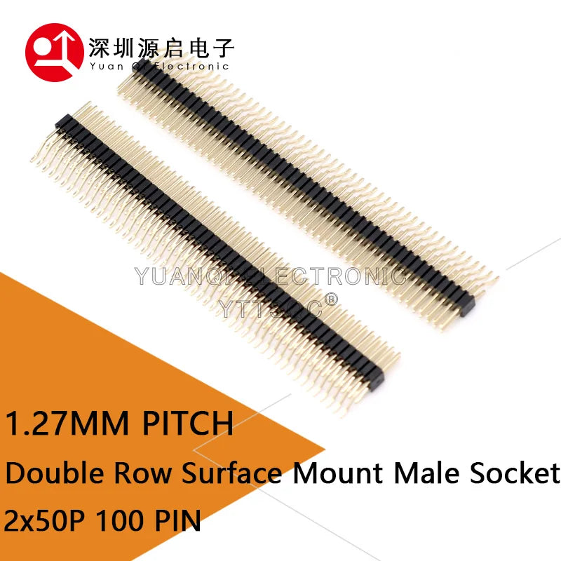 0.1" 1.27mm Pitch 2x50P Double Row Right Angle SMT/SMD Surface Mount PCB Board Pinheader PH2.5 Solder Male Pin Header Connector