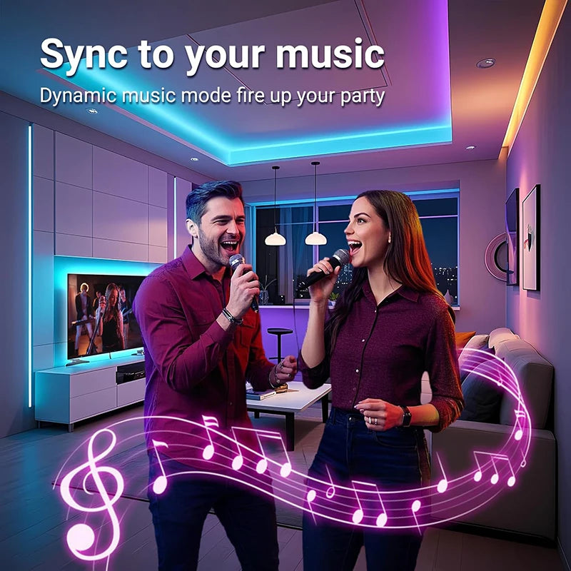 New 5-40M RGB LED Strip Lights with Power Supply Music Sync APP & 44Key Remote Control Flexible LED Tape for Home Room Decor