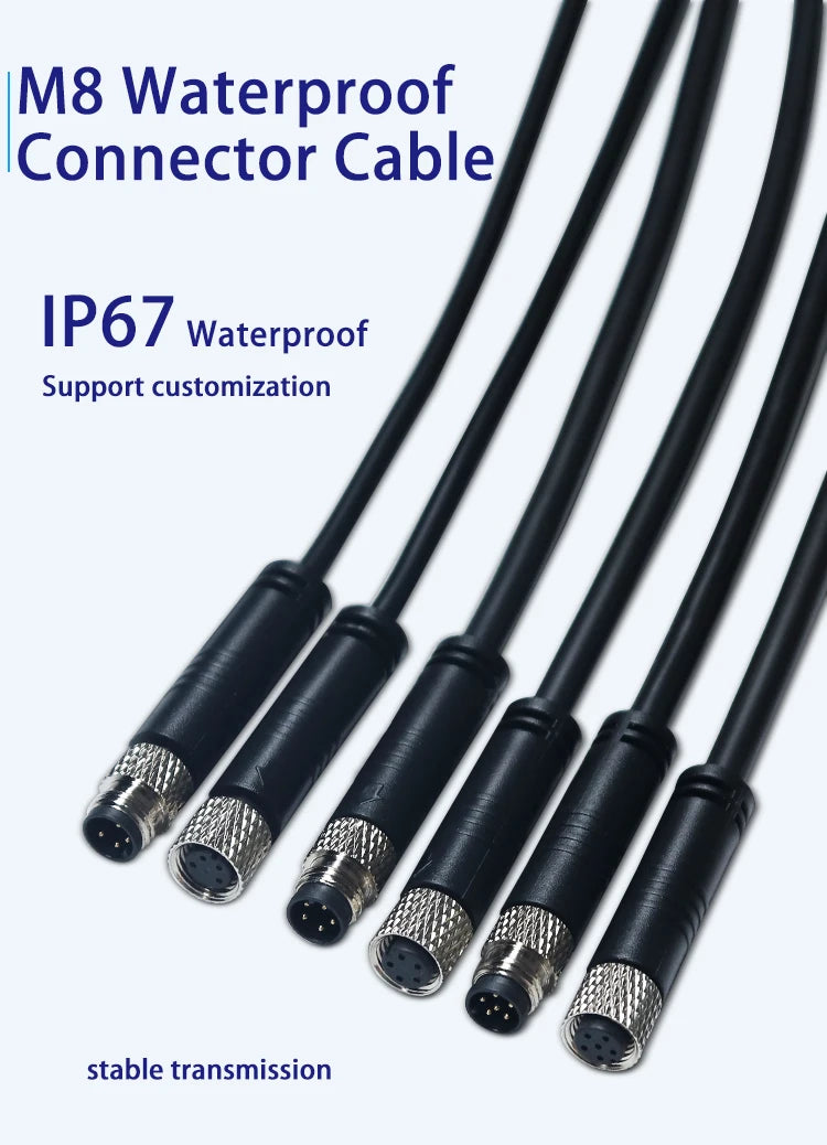 Waterproof M8 Male Female Aviation Plug Socket 3pin 4pin 5pin 6pin Straight Circular M8 Sensor Electrical Connector Power Cable